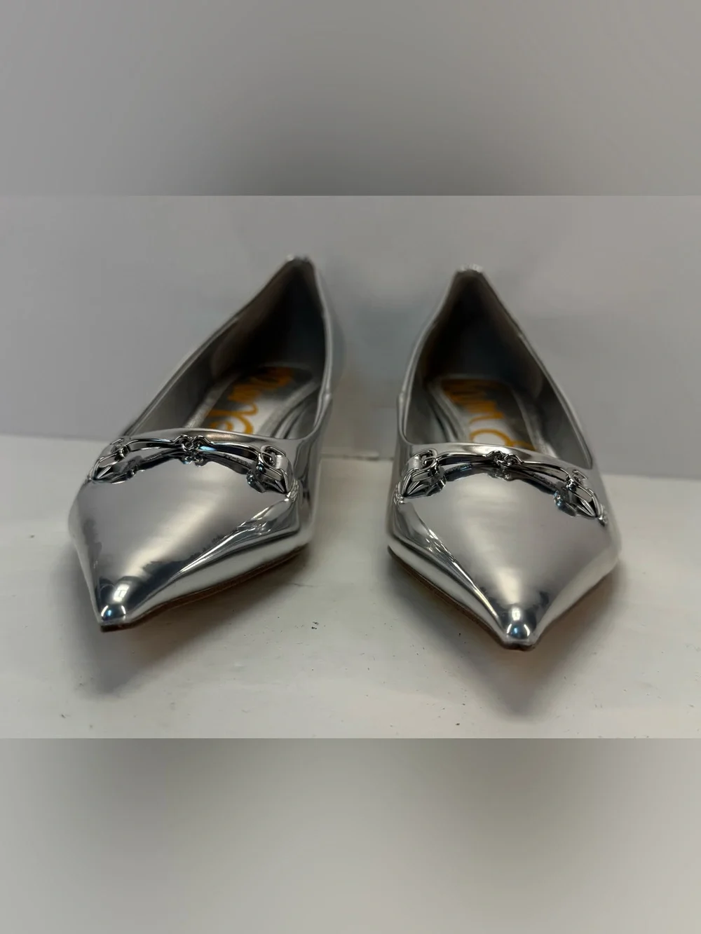 NWOB Sam Edelman Kaya 2 Silver metallic Pointed-Toe Low Kitten Heel Pumps 6.5